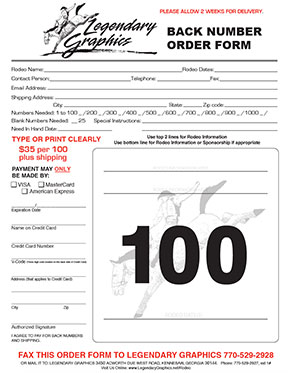Bronc Back Number Order Form