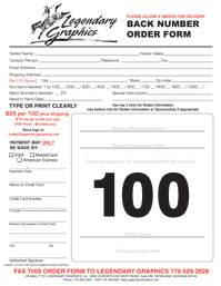 Ram Back Number Order Form